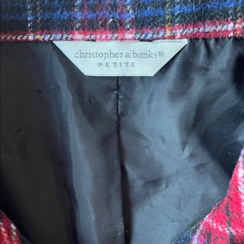Christopher & Banks Wool Blend Petite Red and Black Plaid Holiday Jacket
